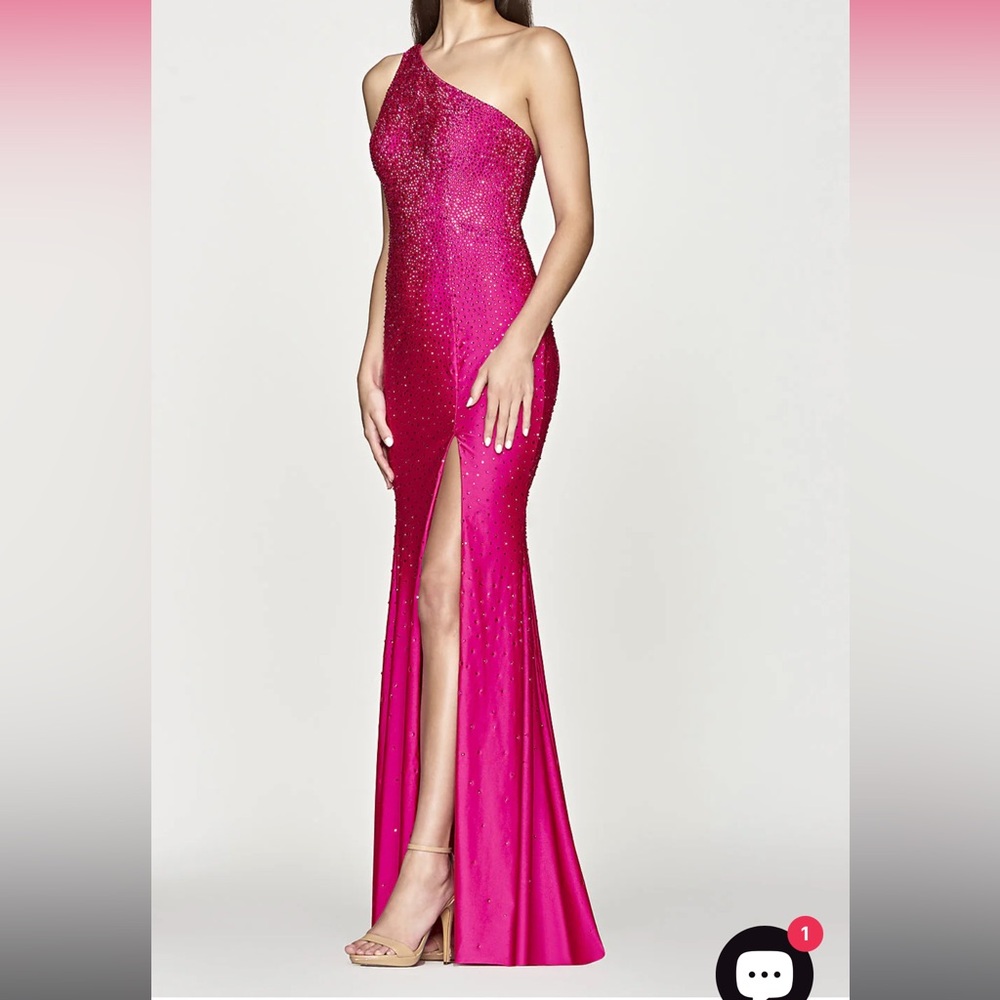 Faviana Beaded One-Shoulder Long Pink Prom Dress size 6